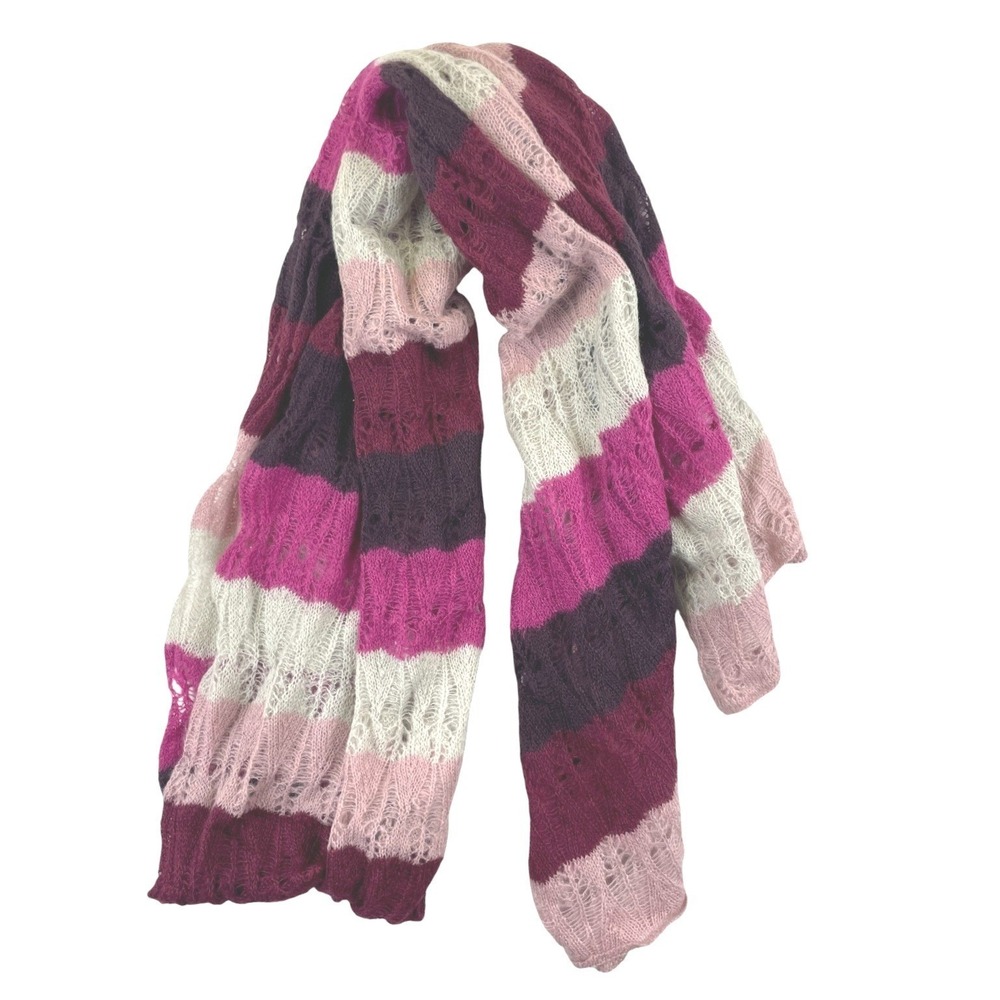 Missoni Striped Mohair Blend Knit Scarf Womens OS Pink Purple Luxury Italy